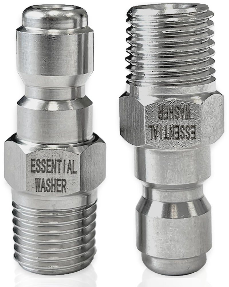 Essential Washer Stainless Steel Â¼â€ Plug Male NPT | Pressure Washer Quick Connect Fittings | 5000 PSI | Set Of 2 - Image 1